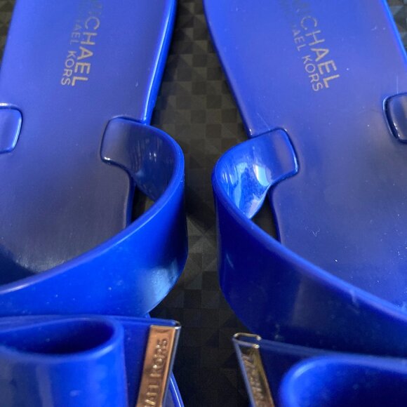 Michael Kors Women's Kayden Blue Jelly Thong Bow Sandals Gold Accents US Size 7 - Picture 3 of 10